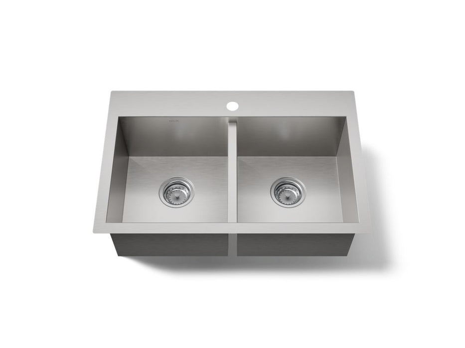 KOHLER K-80167-1 Vault 30-1/2" Top-/undermount Double-bowl Kitchen Sink - angled product view