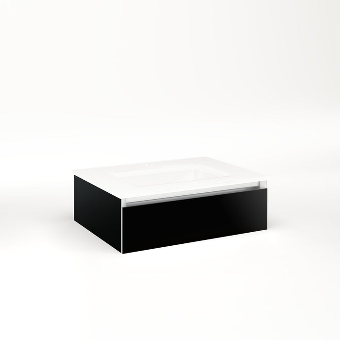Cartesian 24-1/8" x 7-1/2" x 18-3/4" slim drawer vanity in black with slow-close plumbing drawer and no night light