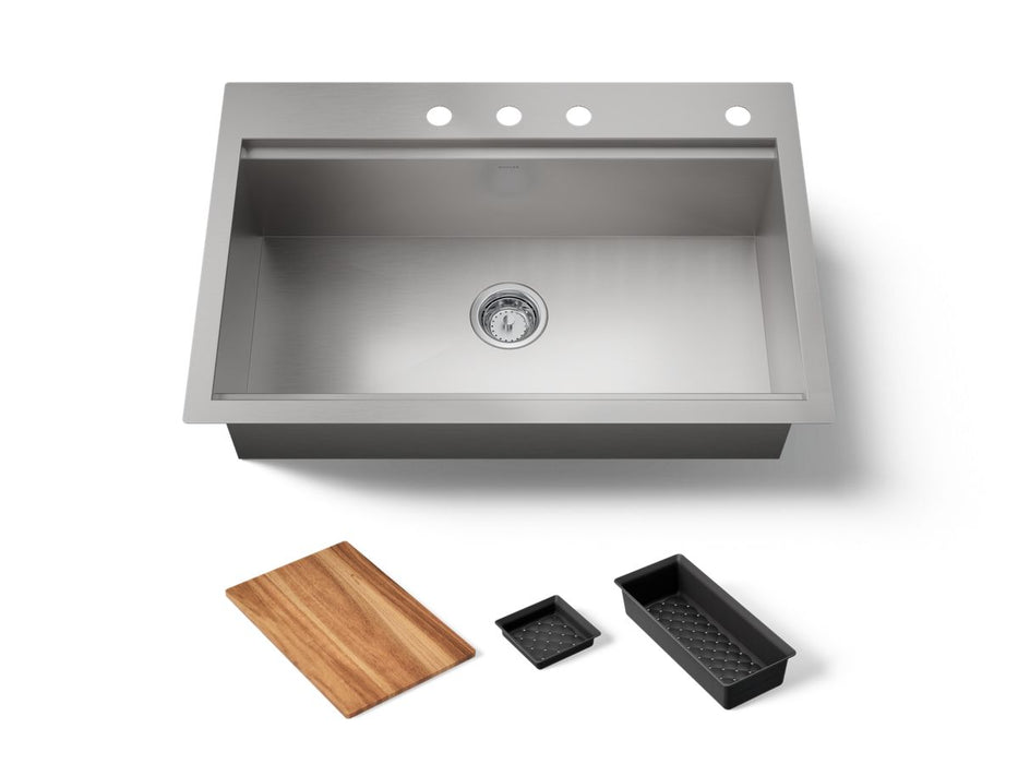 KOHLER K-RH23374-4PC Lyric Workstation 33" Top-/undermount Single-bowl Kitchen Sink - angled product view