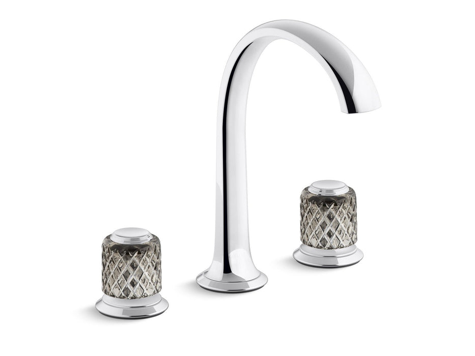 Kallista P25051-SLG-CP Script Sink Faucet, Arch Spout, Saint-Louis Crystal, Flannel Grey Knob Handles
