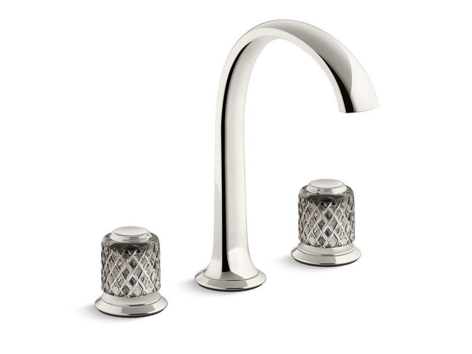 Kallista P25051-SLG-CP Script Sink Faucet, Arch Spout, Saint-Louis Crystal, Flannel Grey Knob Handles