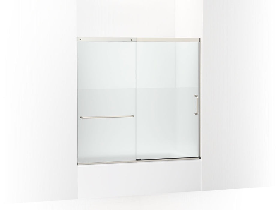 KOHLER K-707618-8G81 Elate Sliding bath door, 56-3/4" H x 56-1/4 - 59-5/8" W with heavy 5/16" thick Crystal Clear glass with privacy band