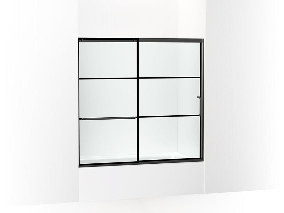 KOHLER K-707618-8G79 Elate Sliding bath door, 56-3/4" H x 56-1/4 - 59-5/8" W with heavy 5/16" thick Crystal Clear glass with rectangular grille pattern