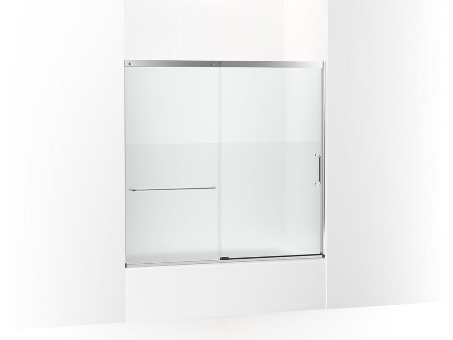 KOHLER K-707618-8G81 Elate Sliding bath door, 56-3/4" H x 56-1/4 - 59-5/8" W with heavy 5/16" thick Crystal Clear glass with privacy band