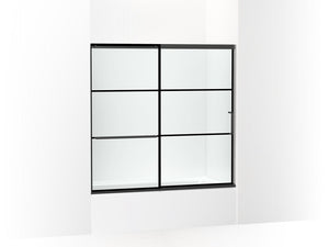 KOHLER K-707609-6G79 Elate Sliding bath door, 56-3/4" H x 56-1/4 - 59-5/8" W, with 1/4" thick Crystal Clear glass with rectangular grille pattern