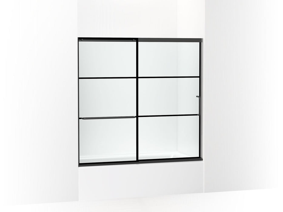KOHLER K-707609-6G79 Elate Sliding bath door, 56-3/4" H x 56-1/4 - 59-5/8" W, with 1/4" thick Crystal Clear glass with rectangular grille pattern