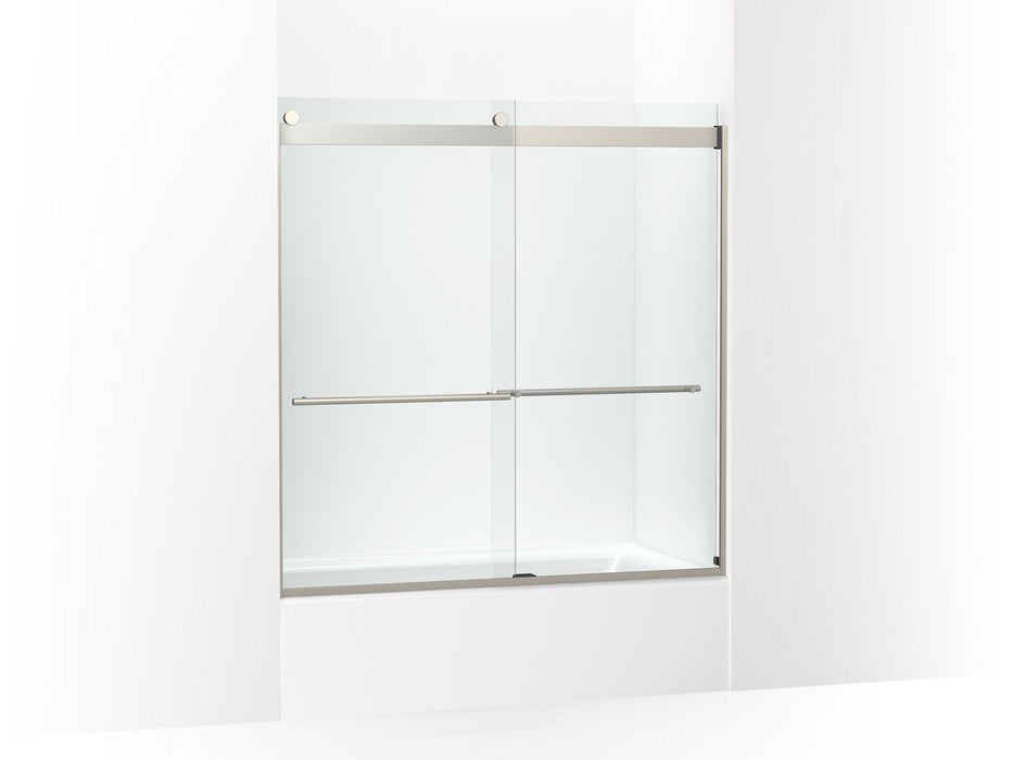 KOHLER K-702420-L Levity Plus Frameless sliding bath door, 61-9/16" H x 56-5/8 - 59-5/8" W, with 5/16"-thick Crystal Clear glass