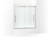 KOHLER K-702425-L Levity Plus Frameless sliding bath door, 61-9/16" H x 56-5/8 - 59-5/8" W, with 3/8"-thick Crystal Clear glass