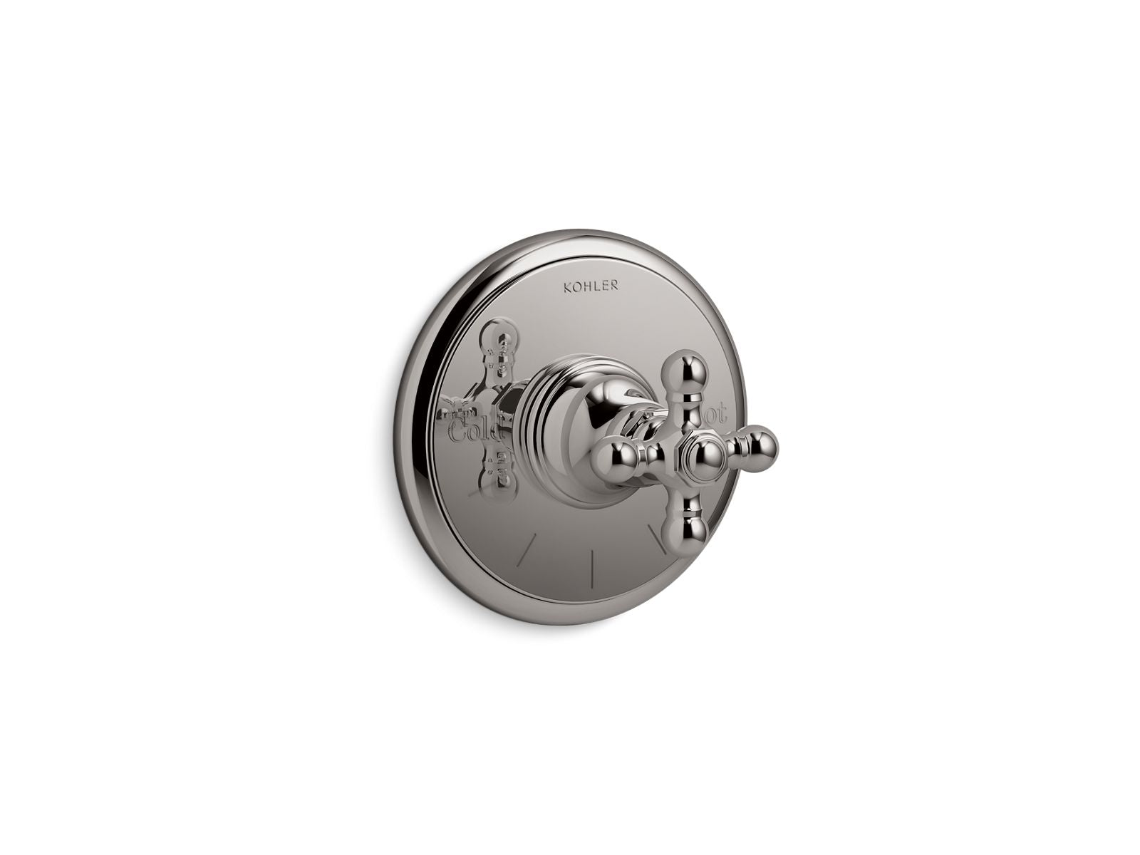 KOHLER Artifacts MasterShower temperature control valve trim with cross handle in Vibrant Polished Nickel
