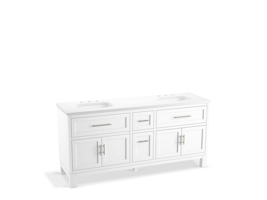 KOHLER K-31247-ASB Quo 72" bathroom vanity cabinet with sinks and quartz top