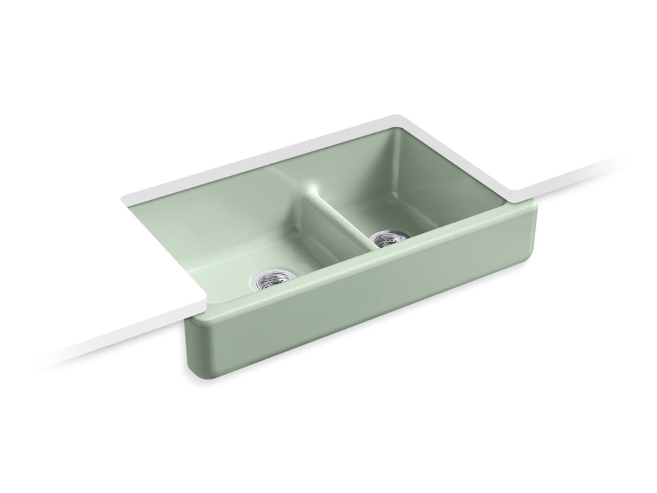 KOHLER K-6426 Whitehaven Smart Divide 35-1/2" undermount double-bowl farmhouse kitchen sink with short apron