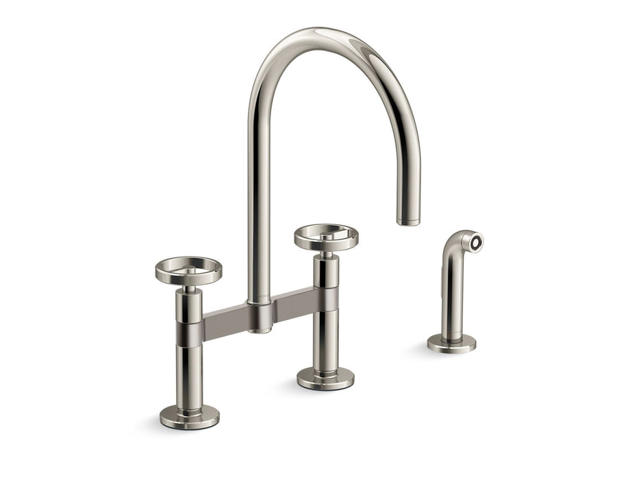 KOHLER Billet™ Two-hole bridge kitchen sink faucet with side sprayer
