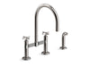 KOHLER Billet™ Two-hole bridge kitchen sink faucet with side sprayer