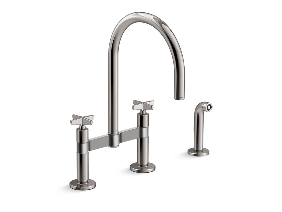 KOHLER Billet™ Two-hole bridge kitchen sink faucet with side sprayer