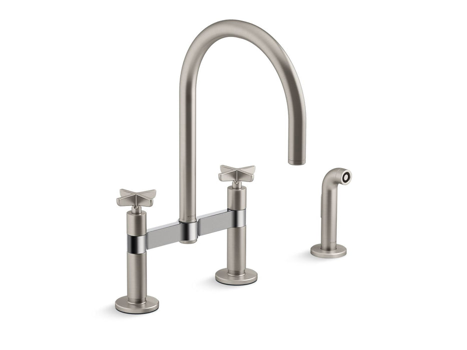 KOHLER Billet™ Two-hole bridge kitchen sink faucet with side sprayer