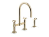 KOHLER Billet™ Two-hole bridge kitchen sink faucet with side sprayer