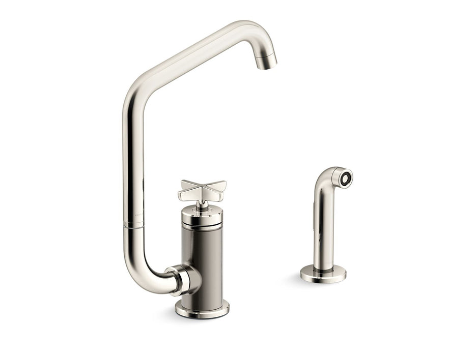 KOHLER Billet™ Single-handle bar sink faucet with two-function extended-reach spout and side sprayer