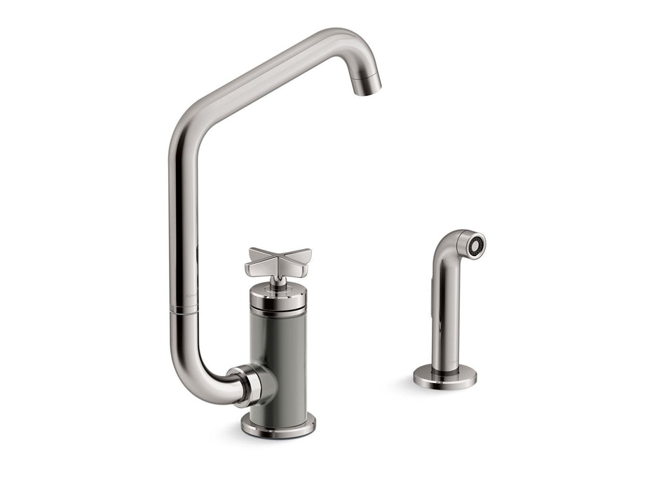KOHLER Billet™ Single-handle bar sink faucet with two-function extended-reach spout and side sprayer