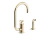 KOHLER Billet™ Single-handle bar sink faucet with two-function extended-reach spout and side sprayer