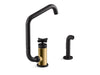 KOHLER Billet™ Single-handle bar sink faucet with two-function extended-reach spout and side sprayer