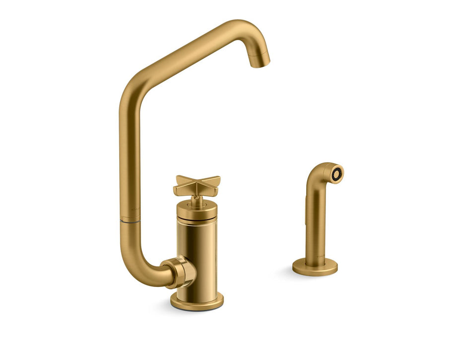KOHLER Billet™ Single-handle bar sink faucet with two-function extended-reach spout and side sprayer