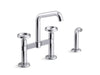KOHLER Billet™ Two-hole bridge kitchen sink faucet with side sprayer