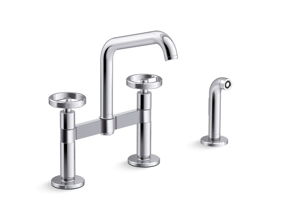 KOHLER Billet™ Two-hole bridge kitchen sink faucet with side sprayer