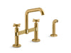 KOHLER Billet™ Two-hole bridge kitchen sink faucet with side sprayer