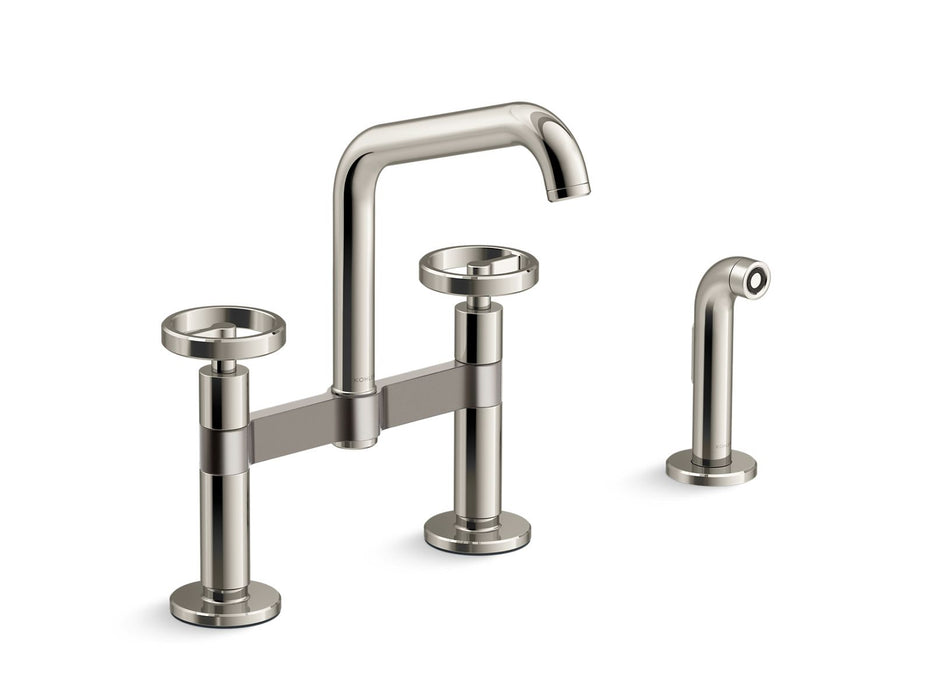 KOHLER Billet™ Two-hole bridge kitchen sink faucet with side sprayer