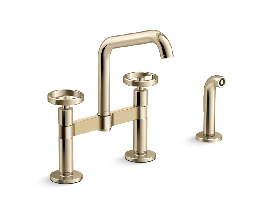 KOHLER Billet™ Two-hole bridge kitchen sink faucet with side sprayer