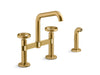 KOHLER Billet™ Two-hole bridge kitchen sink faucet with side sprayer