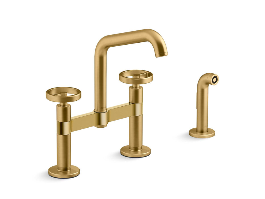 KOHLER Billet™ Two-hole bridge kitchen sink faucet with side sprayer