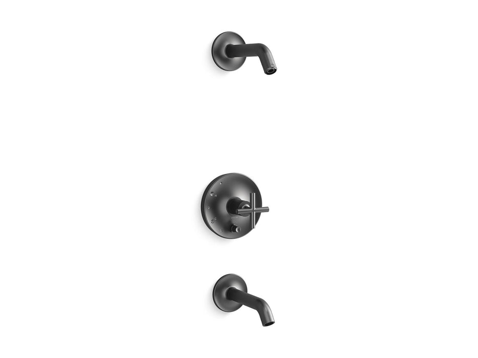 KOHLER Purist Rite-Temp bath and shower trim kit with push-button diverter and cross handle, without showerhead