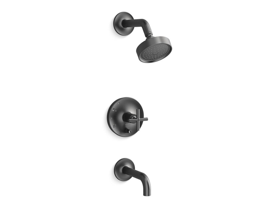 KOHLER Purist Rite-Temp bath and shower trim kit with push-button diverter and cross handle, 2.5 gpm