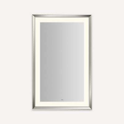 Robern Sculpt Lighted Mirror, 27” x 43” x 2-5/16”, Chamfer Museum Frame, Perimeter Light Pattern, Warm White (3000K), Dimmable, Defogger