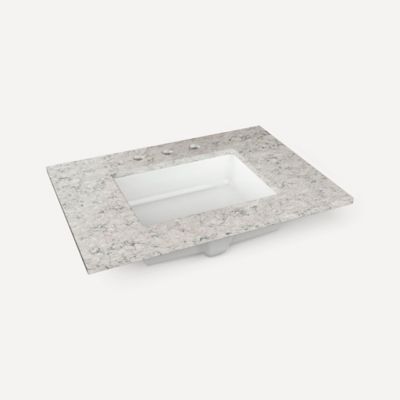Quartz Stone Vanity Top, 30" x 1-1/8" x 23", Center Undercounter Sink, Three Hole, For Sendai and Chestnut Hill