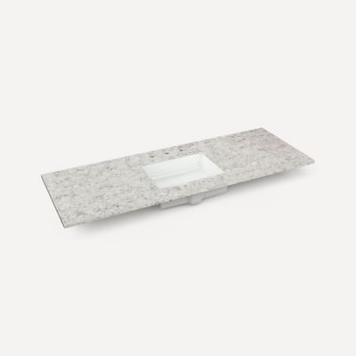 Quartz Stone Vanity Top, 56" x 1-1/8" x 23", Center Undercounter Sink, Three Hole, For Alisal
