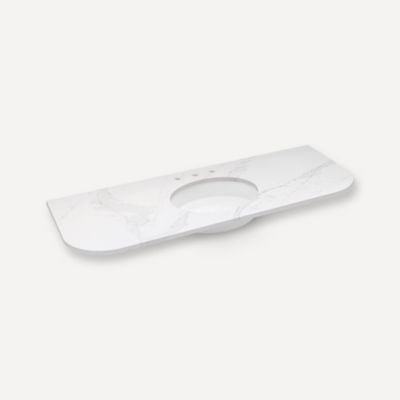 Quartz Stone Vanity Top, 56" x 1-1/8" x 23", Center Undercounter Sink, Three Hole, For Rosebrook