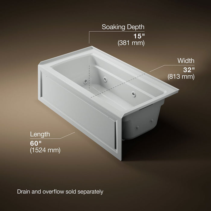 KOHLER K-1122-HR Archer 60" x 32" alcove heated whirlpool bath, right drain, ice grey - view 5