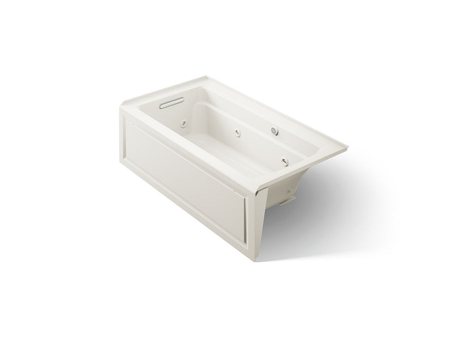 KOHLER K-1122-LAW Archer 60" x 32" alcove whirlpool bath with Bask heated surface, alcove left drain, biscuit