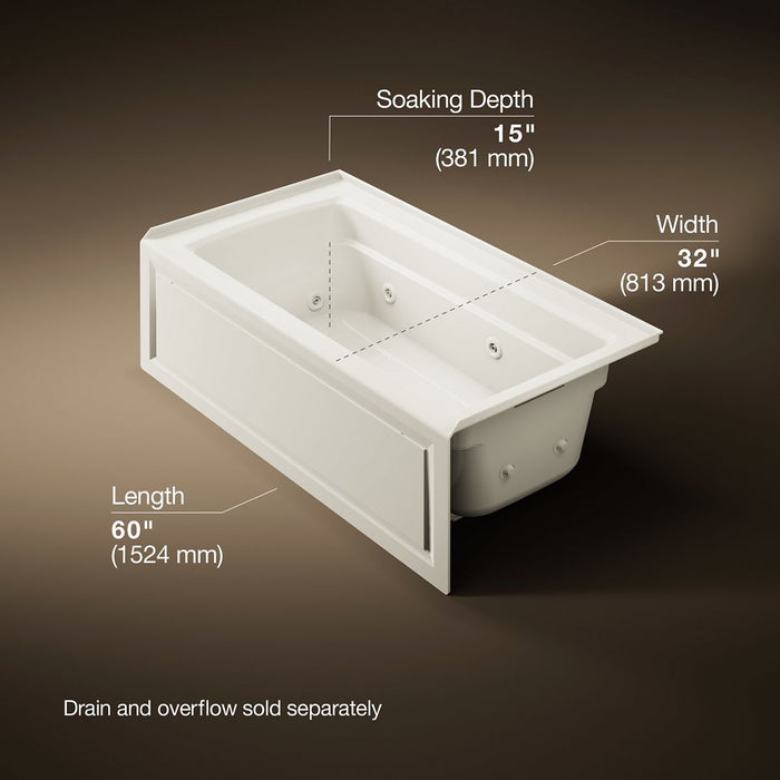 KOHLER K-1122-RA Archer 60" x 32" alcove whirlpool bath right drain