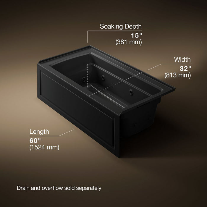 KOHLER K-1122-RA Archer 60" x 32" alcove whirlpool bath right drain