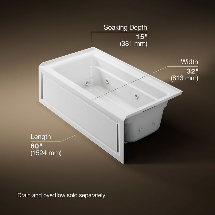 KOHLER K-1122-RA Archer 60" x 32" alcove whirlpool bath right drain