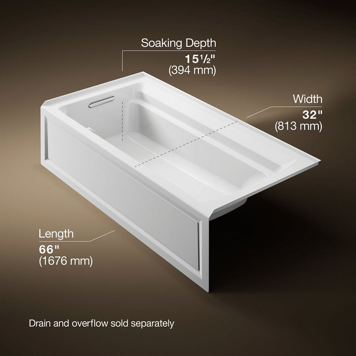 KOHLER K-1124-GHLA Archer 72" x 36" alcove Heated BubbleMassage air bath, left drain