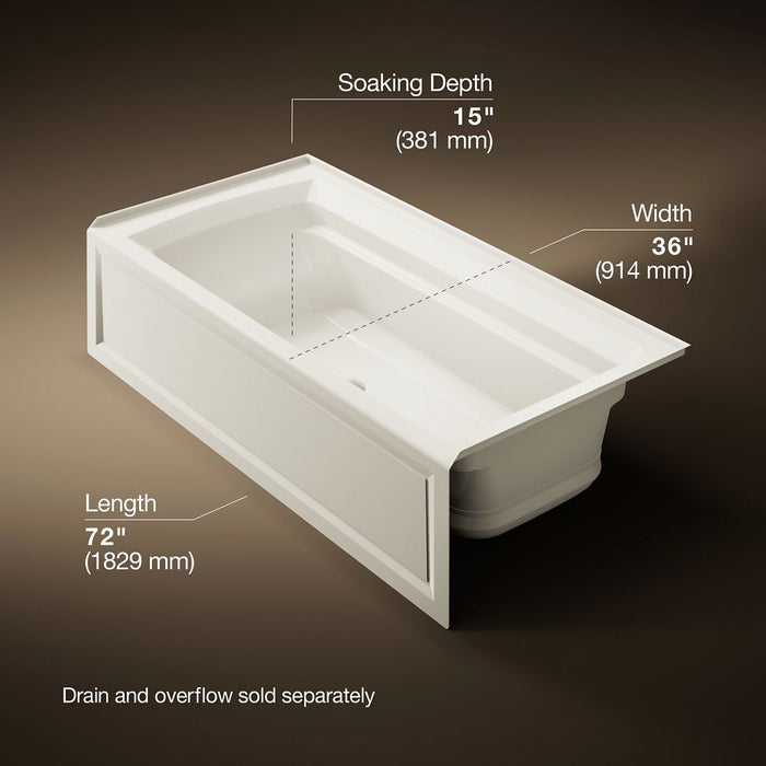 KOHLER K-1124-GHRA Archer 72" x 36" alcove Heated BubbleMassage air bath, right drain