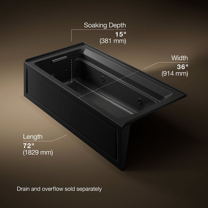 KOHLER K-1124-HL Archer 72" x 36" alcove whirlpool bath with alcove, left drain