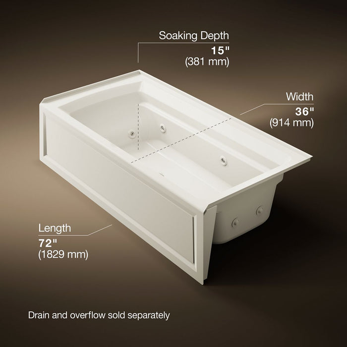 KOHLER K-1124-HR Archer 72" x 36" alcove whirlpool bath, right drain