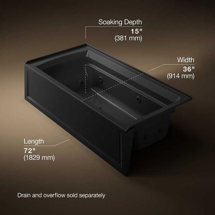 KOHLER K-1124-HR Archer 72" x 36" alcove whirlpool bath, right drain