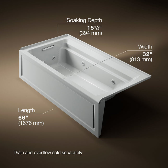 KOHLER K-1124-LA Archer 72" x 36" alcove whirlpool bath with alcove, left drain