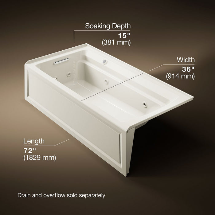 KOHLER K-1124-LAW Archer 72" x 36" alcove whirlpool bath with Bask heated surface, left drain